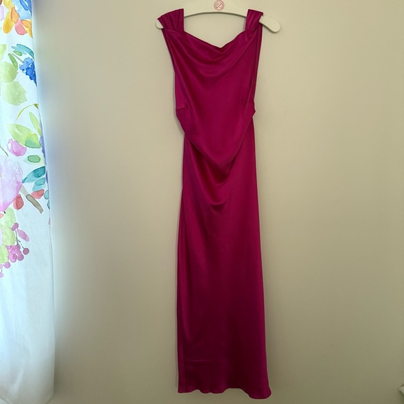 The Bar Max 100% Silk Backless Midi Dress in Pink - Picture 2 of 4